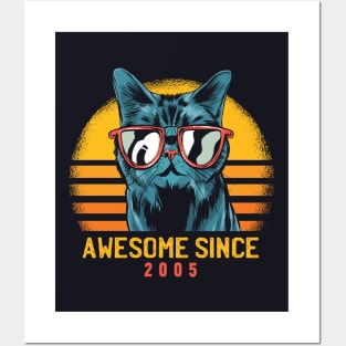 Retro Cool Cat Awesome Since 2005 // Awesome Cattitude Cat Lover Posters and Art